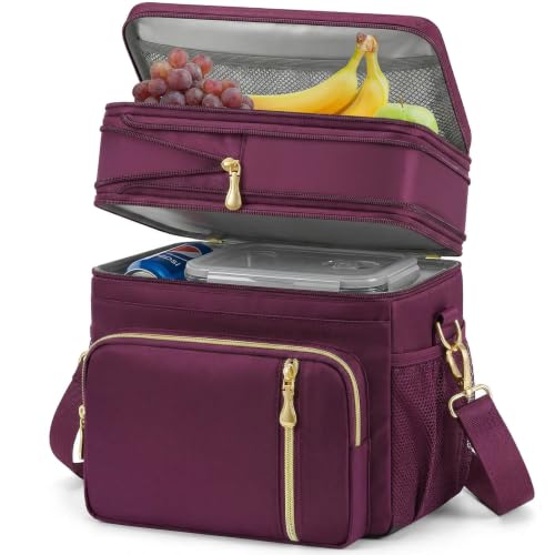 MIYCOO Lunch Bag & Lunch Box for Women Men, Double Deck Leakproof Insulated Soft Large Adult Camping Cooler bag for Work, Beach, Picnic, Travel (Purple, 15L) - color: 3 - Purple, size: 15L