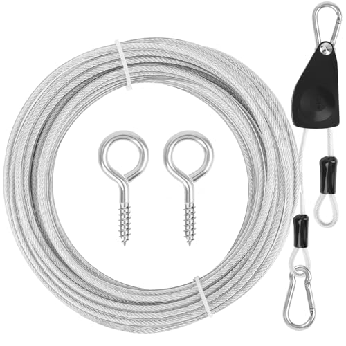 20FT/ 40FT Retractable Travel Clothesline, Adjustable Outdoor Clothesline Drying Clothes Line Laundry for Travel Camping, with Ratchet Pulley/ 2 Screws/ 2 Buckles (Black+Silver, 472, Inches)