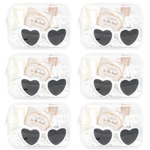 DEEKA 30 Pcs Bridesmaid Proposal Bag Set Gift Clear Makeup Toiletry Bag Bachelorette Party Favors Sunglasses Hair Claw Clips Scrunchies Knot Bracelets Bridal Wedding Party Gifts (White) - color: White, size: 6 Sets