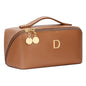 Initial Makeup Bag Gifts for Women Bridesmaid Gifts Travel Toiletry Personalized PU Leather Waterproof Cosmetic Bag (Medium-Brown-D) - color: MediumBrown, style: D