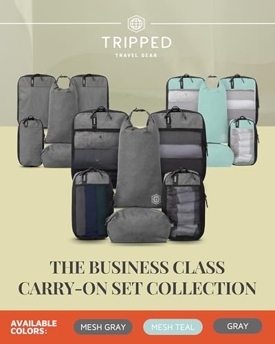 Compression Packing Cubes for Travel by TRIPPED – 6-Piece Premium Set with Laundry & Shoe Bag, Space Saving Travel Organizer Bags for Suitcase & Carry-On Luggage (Grey Mesh) - color: Grey Mesh - 6 Piece