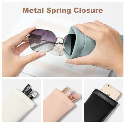 Squeeze Top Sunglass Case, New Organosilicon Soft PU Leather Eyeglass Glass Case Travel Large Sunglasses Pouch - color: Pink+blue