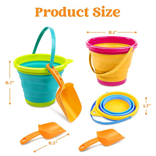 JOYIN 3 Packs Foldable Pail Bucket with Shovels & Mesh Bag, Collapsible Buckets Multi Purpose for Beach, Camping Gear, Beach Party, Fishing, and Fun Summer Activities (Yellow/Blue/Green) - color: Yellow/Blue/Green