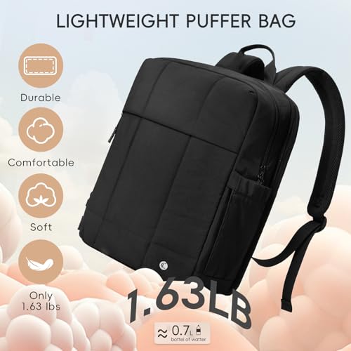 CLUCI Lightweight Travel Backpack Carry on Flight Approved, Puffy Gym Backpack with Shoe Compartment, Personal Item Travel Bag, 15.6 inch Laptop Backpack for Weekender Business - color: Soft Black