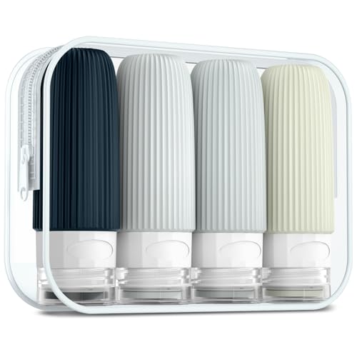 Mrsdry Travel Bottles for Toiletries, Tsa Approved 2oz Travel Bottles, BPA Free Leak Proof Travel Size Toiletry Containers, Refillable Travel Accessories with Toiletry Bag for Shampoo Liquid (4 Pack) - color: Grey, size: 2 Ounces