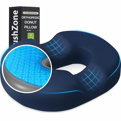 Donut Pillow Seat Cushion - Cooling Gel Donut Chair Cushions, Memory Foam Seat Cushion for Office & Home, Car Seat Cushion and Butt Pillow, Hemorrhoids Pillow and Tailbone Pain Relief, Blue - color: Blue, size: XX-Large