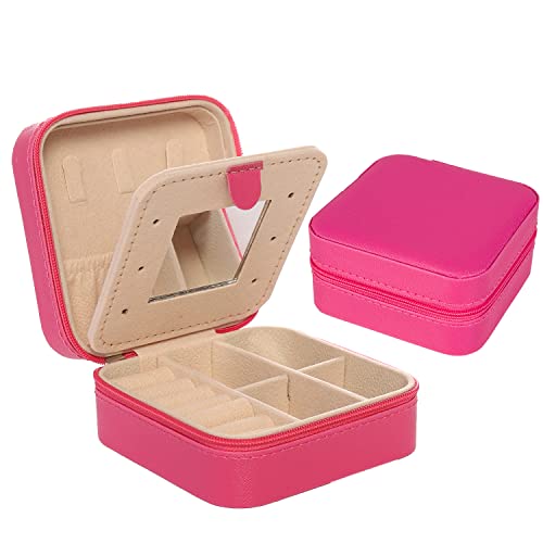 KElofoN Travel jewelry case Travel jewelry box Travel Jewelry Organizer Small Jewelry Organizer Box Gift for Girls Women with Mirror(Rosy) - color: Rosy