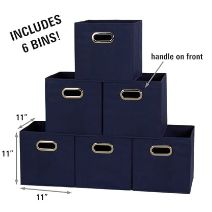 Household Essentials 81-1 Foldable Fabric Storage Bins | Set of 6 Cubby Cubes with Handles | Navy Blue, 6 lbs (Pack of 6) - color: Navy, size: 11” L x 11” W x 11” H (Pack of 6)