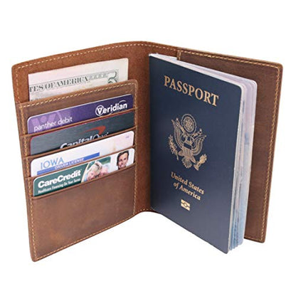 WANDERINGS Leather Travel Wallet with Passport Holder - 5.5" x 4" - Genuine Leather Case with RFID Blocking for Men and Women - Folding Wallet for Passports - style: Classic