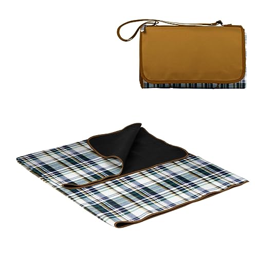 PICNIC TIME Outdoor Picnic Blanket Tote, 59"x51" Foldable Beach & Camping Blanket with Soft Fleece, Water-Resistant Bottom, Adjustable Strap & Zippered Pocket (English Plaid, Beige Flap) - color: English Plaid