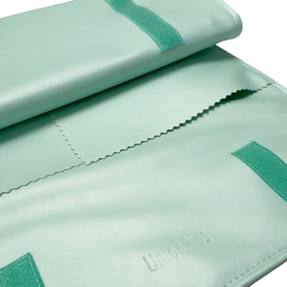 UnionPlus Travel Jewelry Roll, Faux Leather Necklaces Organizer Bag, Elastic Band and Anti-winding, Mint Green - color: Leather Mint Green, size: Medium