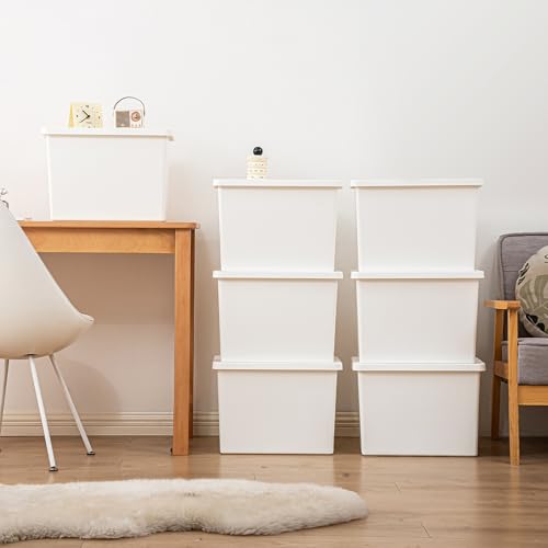 YUNGSHY 4 Pack 27 Quart White Large Stackable Storage Bins With Lids,Bathroom Closet Undersink Organizers and Storage Containers and Durable Nestable Closet, Garage, Totes (white, 27Qt.-4Pack) - size: 27Qt.-4Pack
