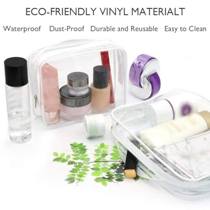 APREUTY Clear Makeup Bags, TSA Approved 6Pcs Cosmetic Makeup Bags Set Clear PVC with Zipper Handle Portable Travel Luggage Pouch Airport Airline Organization (White) - color: White-6PCS (Large+Medium+Small)