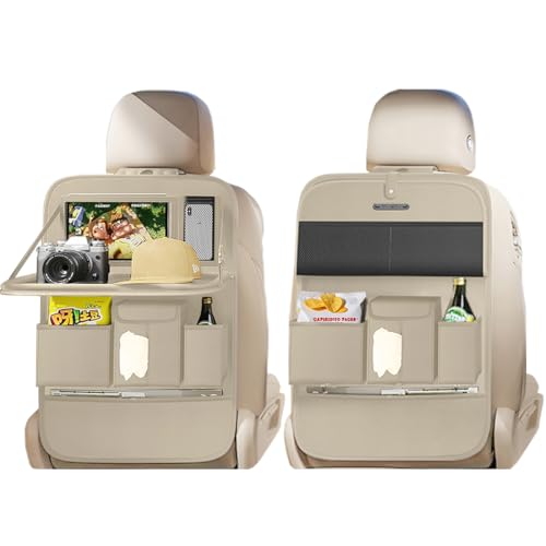 XDV Car Seat Organizers,Multi-functional Back Seat Protectors, Storage Pouches, and Tray Holders (for Cars, Kids, Seat Back and Rear Seats) (Plain Beige, 2 Pcs) - color: Plain Beige, size: 2 Pcs