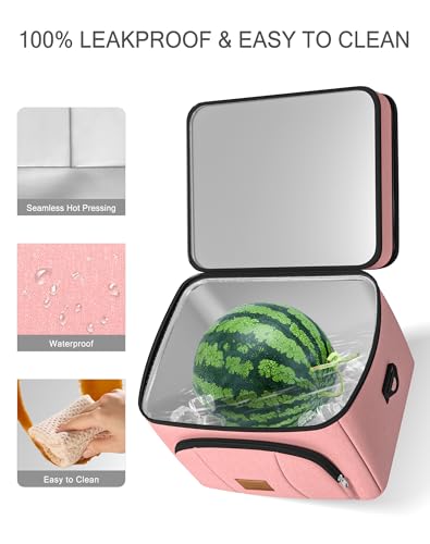 Rnivvi Lunch Box for Women, Double Decker Insulated Cooler Bag Lunch Bag Reusable Leakproof Tote Lunch Container with Strap for Work Family Picnic Hiking Camping, 18 Cans 12L, Large Adults, Rose Pink - color: Rose Pink