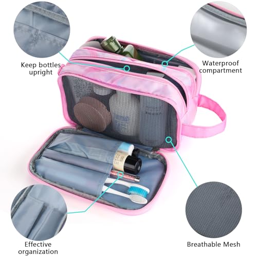 Pink Toiletry Bag for Girls, Travel Toiletry Bag for Teen Girls Cosmetic Bag Makeup Bag Waterproof Hanging Wash Bag Kids Toiletries - color: Fluids-Pink