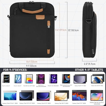 9-11 Inch Tablet Sleeve Bag, Padded Protective Travel Carrying Case for iPad A16 2025, iPad Air M4 11-inch 2026 M3 M2, iPad Pro M5/M4 11 inch, iPad 10/9/8/7th, Galaxy Tab A9+/S9/S8 11" | with shoulder Strap - color: Black, size: 9-11 Inch