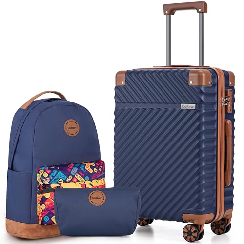 Cosbarn Carry On Luggage 22x14x9 Airline Approved, Hardside 20 Inch Carry on Suitcases with Wheels, Hard Shell ABS Lightweight Carry on Luggage Set, Travel Suitcase Set with TSA Lock, DarkBlue - color: DarkBlue, size: 3 Piece Sets (20/BP/TB)