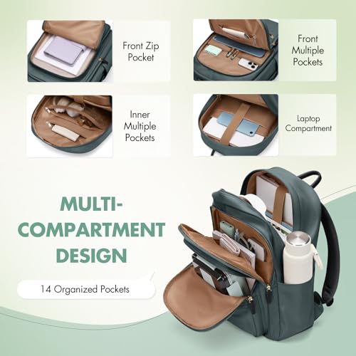 GOLF SUPAGS 15.6 Inch Women's Laptop Backpack, Water Resistant Work College Travel Daypack, Everyday Commuter Bag for Teacher Nurse (Atrovirens) - color: Atrovirens