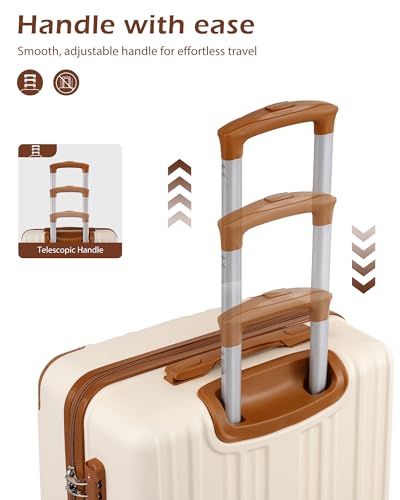 Coolife Luggage, Suitcase with Durable and Lightweight, Checked Luggage with ABS Hardshell, Dual Spinner Wheels, TSA Lock, and YKK Zipper(apricot white, M(24in)) - color: apricot white, size: M(24in)