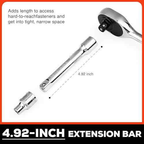 Egofine 20pcs 1/2 Inch Ratchet Socket Wrench Set, Drive Socket Set with 18 Sockets, 8-22mm,24mm,27mm,30mm sockets and 2 Way Quick Released Ratchet Handle and Extension Bar - size: 1/2, style: 20PC Standard Socket Set