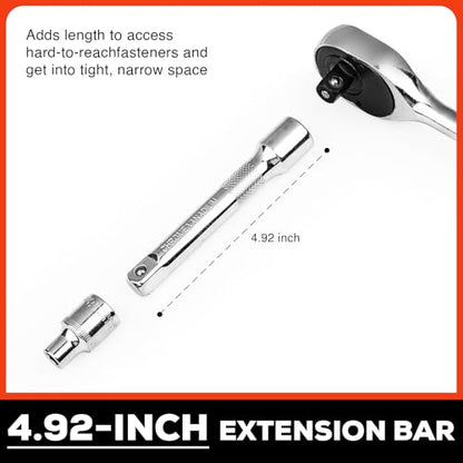 Egofine 20pcs 1/2 Inch Ratchet Socket Wrench Set, Drive Socket Set with 18 Sockets, 8-22mm,24mm,27mm,30mm sockets and 2 Way Quick Released Ratchet Handle and Extension Bar - size: 1/2, style: 20PC Standard Socket Set
