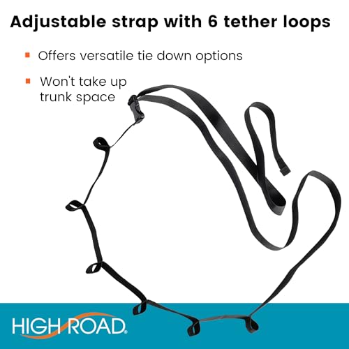 High Road Trunk Organizer Cargo Strap with Bungee Cords and Carabiners for SUVs, Hatchbacks and Vans