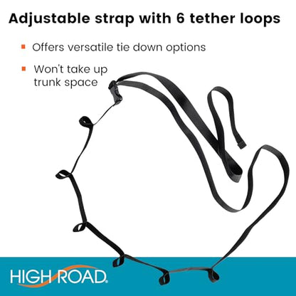 High Road Trunk Organizer Cargo Strap with Bungee Cords and Carabiners for SUVs, Hatchbacks and Vans