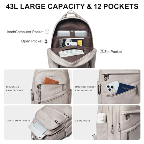 LATMAP Backpack for Women Men - Vegan Leather Backpack Purse Travel Carry-on Bag College Bookbag Work fits 16.5" Laptop,Ash Gray Retro - color: Ash Gray Retro