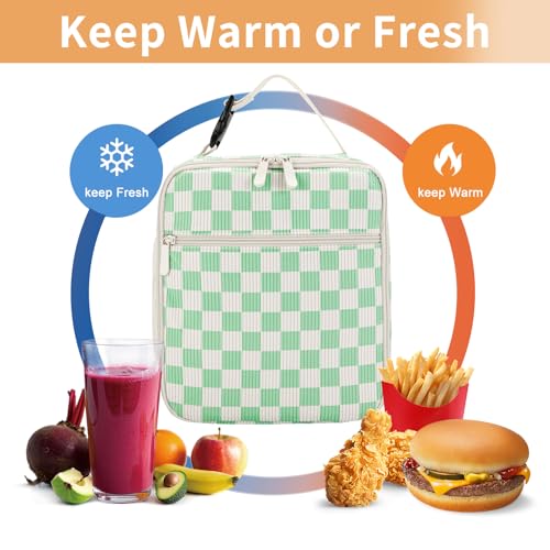 Lunch Box for Women Men Adult Insulated Lunch Bag Women Men Small Reusable Lunchbox for Work Picnic Travel (Beige-Light Green Plaid) - color: Beige-Light Green Plaid