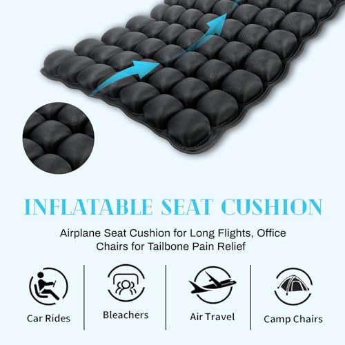 Airplane Seat Cushion for Long Flights, Inflatable & Portable Travel Cushion for Tailbone Pain Relief, Pressure Relief Car Seat Cushion for Office Chair and Wheelchair Use - size: Square