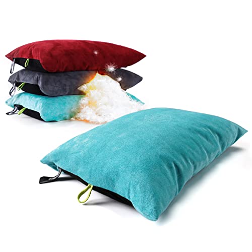 ZOOOBELIVES Down Filled Camping Pillow for Travel, Washable Soft Cover, Small Camp Cushion for Neck & Lumbar Support On-The-Go, Ultralight & Compressible for Hiking Backpacking - AlpliveS2046 - color: Blue Radiance