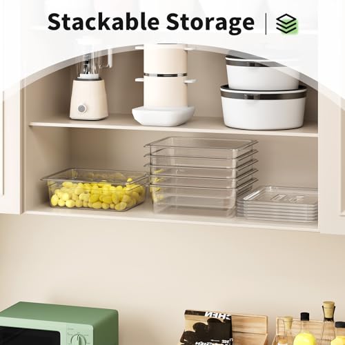 1/2 4'' 6 Pack Plastic Food Pans With Lids, Clear Food Pan, Commercial Stackable Polycarbonate Freezer-Safe for Fruits Vegetables Restaurant Kitchen - color: 1/2 4"6 Pack