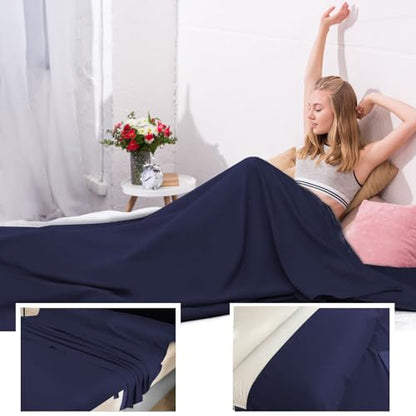 Sleeping Bag Liner,Travel Sheet & Adult Sleep Sack, Camping Sheets Travel Sleep Sack for Backpacking,Hotels & Hostels -Lightweight Single &Double Travel Sheet Camping Sheets - color: Double Navy