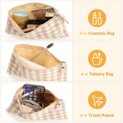 Pengxiaomei 2 Pcs Gingham Makeup Bags, Small Zipper Cosmetic Bag Green and Yellow Travel Toiletry Bag Makeup Pouch for Kids Teen Girls Tea Party Mothers Day Gifts - style: Plaid