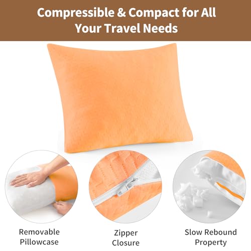 Small Shredded Memory Foam Pillow, Camping Pillow Travel Pillow - Compressible Medium Firm, Breathable Cover, Ideal Backpacking Hiking, Airplane and Car (Apricot Yellow, S) - color: Apricot Yellow, size: S-16 X 12 Inch