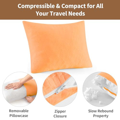 Small Shredded Memory Foam Pillow, Camping Pillow Travel Pillow - Compressible Medium Firm, Breathable Cover, Ideal Backpacking Hiking, Airplane and Car (Apricot Yellow, S) - color: Apricot Yellow, size: S-16 X 12 Inch