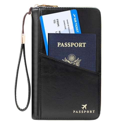 Family Passport Holder for Travel Women and Men RFID Passport Holder with Zipper Passport Case Passport cover Passport Wallet Travel Essentials and Accessories(1-2, Black) - color: Black 1