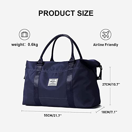 Dark Blue Sport Travel Duffle Bag Large Gym Tote Bags for Women, Weekender Carry on Bags for Airplane, Ladies Beach Overnight Waterproof Luggage Bags with Wet Pocket - color: Dark Blue