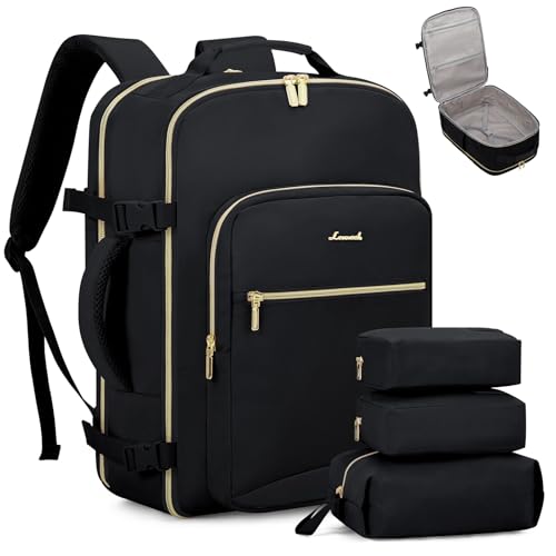 LOVEVOOK 40L Travel Backpack Flight Approved Carry on Backpack,3 Packing Cubes,Waterproof Personal Item Travel Bag,TSA Carry on Luggage Suitcase Travel Essentials,Gifts for Women & Men,fits 17" Laptop - color: Black-black, size: Large-40L-4Pcs