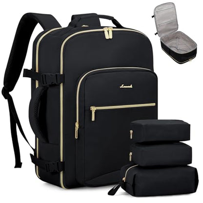 LOVEVOOK 40L Travel Backpack Flight Approved Carry on Backpack,3 Packing Cubes,Waterproof Personal Item Travel Bag,TSA Carry on Luggage Suitcase Travel Essentials,Gifts for Women & Men,fits 17" Laptop - color: Black-black, size: Large-40L-4Pcs
