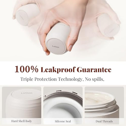 New Travel Toiletry Containers [Ultra Leakproof] TSA-Approved, PLA Hard Shell Jars with 5 Magnetic Labels, Wide Mouth Bottles for Lotion, Cleanser, Shampoo, Conditioner, Beige, 3 Pack, 1OZ - color: Beige, size: 1 oz / 30 ml