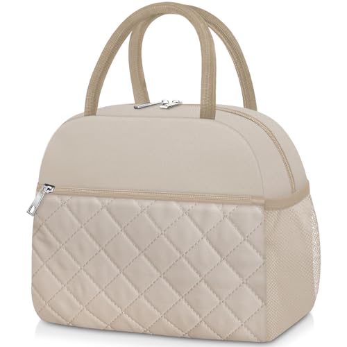 KUBYA Lunch Box for Women Adult Men Insulated Cute Quilted Lunch Bag Women Reusable Large Lunch Tote Bag Leakproof Simple Cooler Bag for Work Office Picnic Beach or Travel - color: B-Coffee, size: Medium - 10L