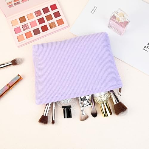 SOIDRAM 2 Pcs Corduroy Makeup Bag Large Cosmetic Bag Toiletry Bag Makeup Pouch Travel Bag Organizer Cute Makeup Brushes Aesthetic Accessories Storage Bag for Women Purple - color: Corduroy Purple