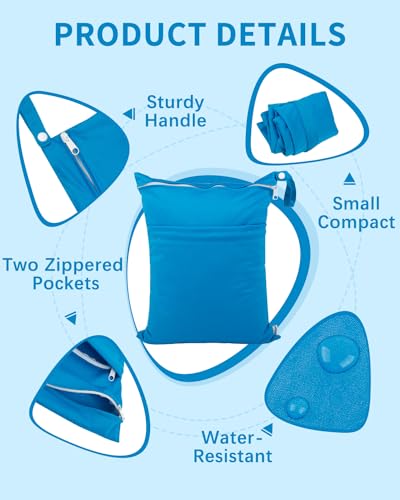 babygoal Wet Dry Bags 3 Pack for Baby Cloth Diapers, Washable Travel Bags, Beach, Pool, Gym Bag for Swimsuits & Wet Clothes with 2 Pockets 3LN10 - color: Green and Blue