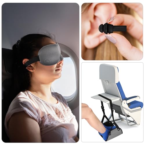 Yerliker Airplane Foot Hammock(Memory Foam) with Earplugs and Eye Mask Travel Necessities Adjustable Airplane Desk Foot Rest for Long Trip Pain and Swelling Relief(Gray) - color: Gray