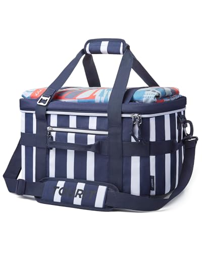 TOURIT Soft Sided Cooler Bag Insulated 30/48/60 Cans, Large Collapsible & Leakproof Ice Chest for Picnic, Beach, Camping, Travel, Sports Fan Coolers - color: Striped Blue, size: 48Can 32L