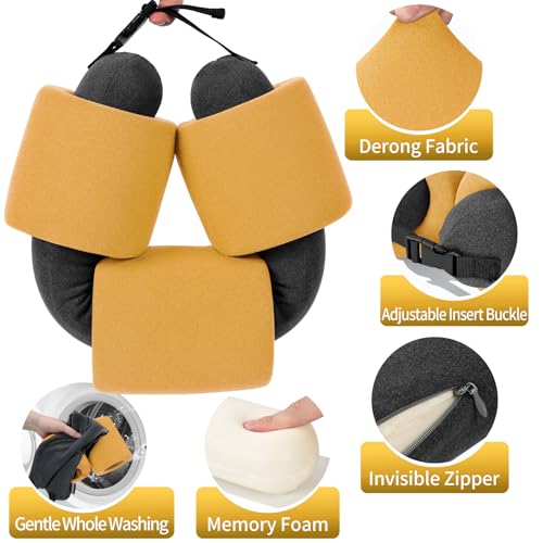 3-Ring Memory Foam Travel Neck Pillow It has obtained a Patent. The Three Rings can be movably Adjusted to Provide Flexible Support for The Neck, Head, and Other Areas.Yellow - color: Yellow