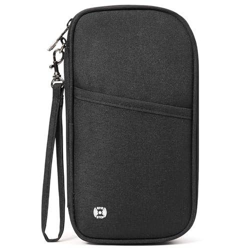 Travel Passport Wallet,RFID Blocking Waterproof Passport Holder Family Portable Travel Document Organizer for Men and Women - color: Black