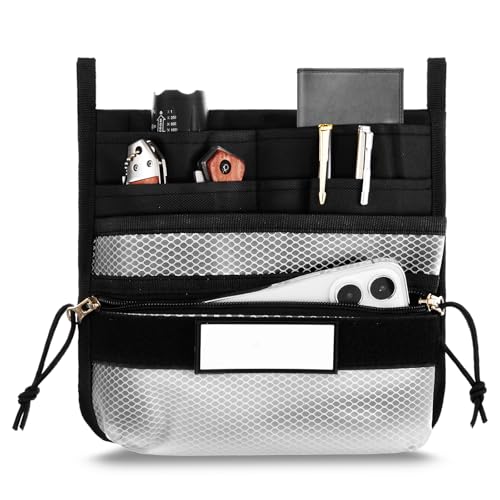 Aliceset Multi Pocket Organizer Tactical Mesh Zipper Pouch with EDC Organizer Panel MOLLE Insert Admin Pouch with ID Patch for Backpack, Bag Organization, Hook and Loop Attachment，8.7 x 8.7 Inches